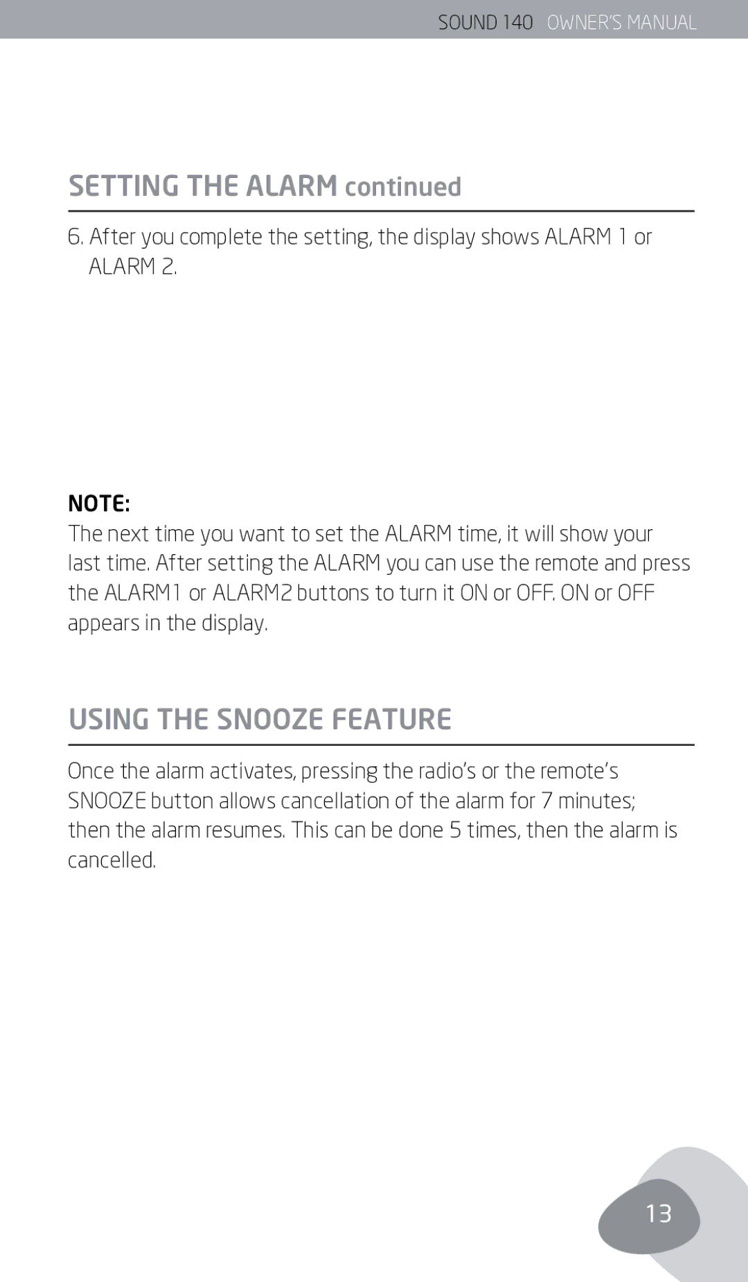 Eton 140 owner manual Using the Snooze feature 