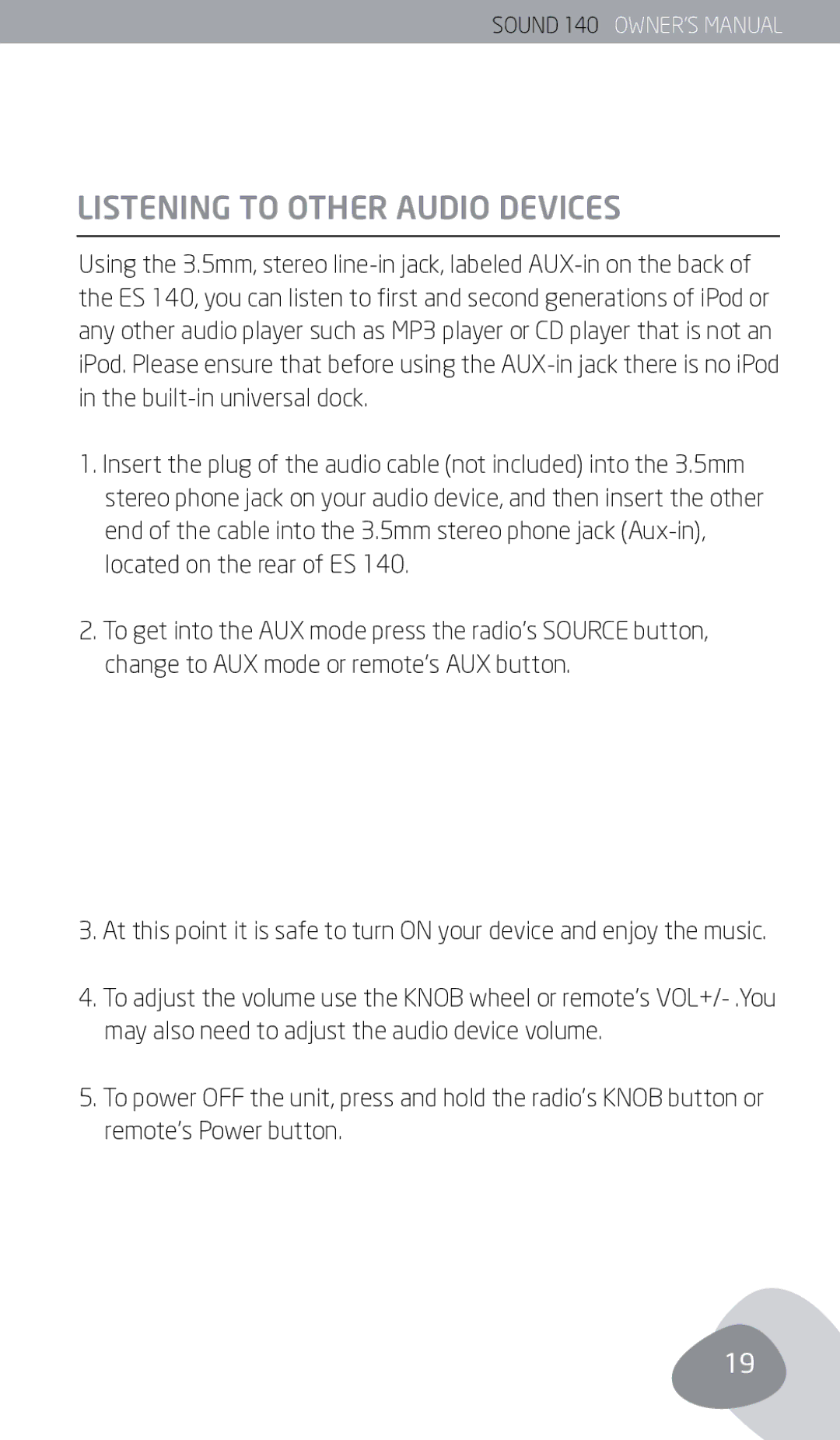 Eton 140 owner manual Listening to Other Audio Devices 