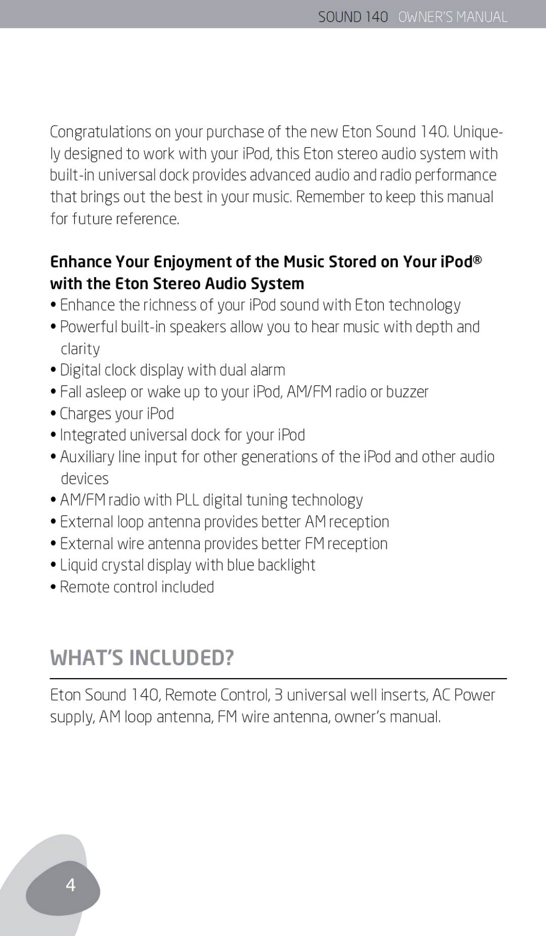 Eton 140 owner manual What’S Included? 