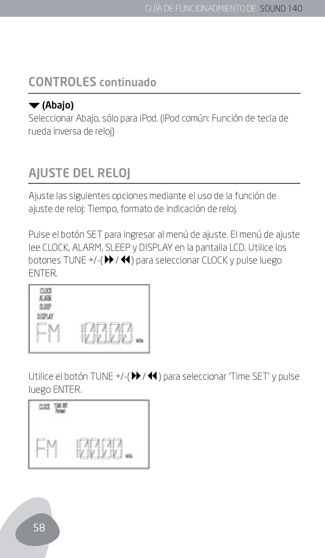 Eton 140 owner manual Ajuste del reloj 