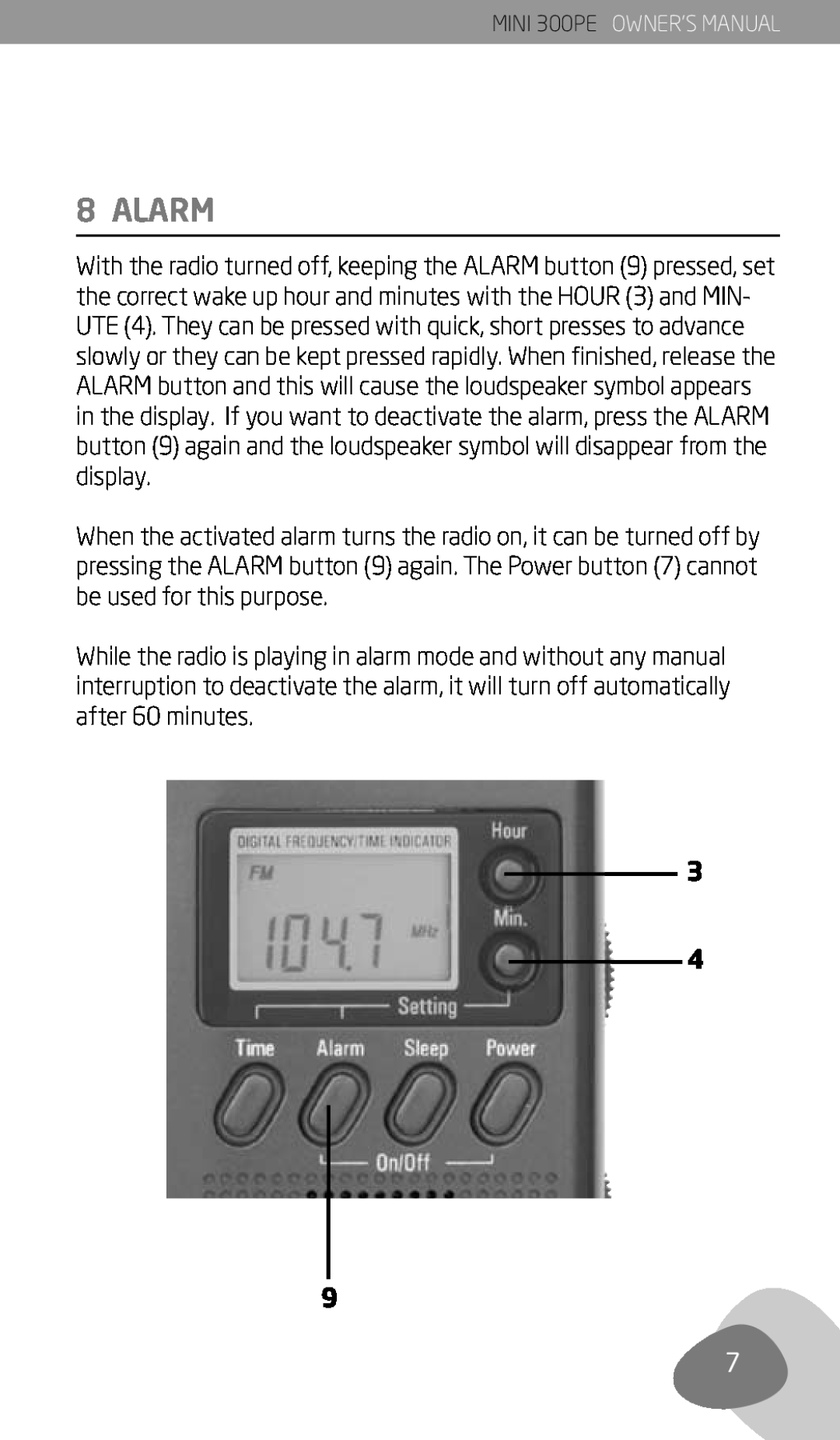 Eton 300PE owner manual Alarm 