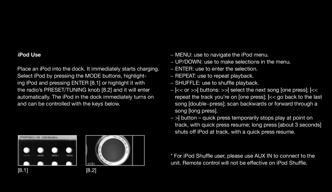 Eton 9120 instruction manual IPod Use 