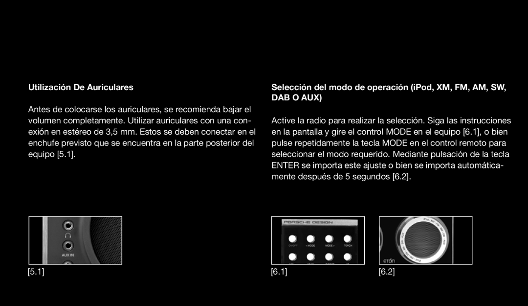 Eton 9120 instruction manual Utilización De Auriculares, Selección del modo de operación iPod, XM, FM, AM, SW 