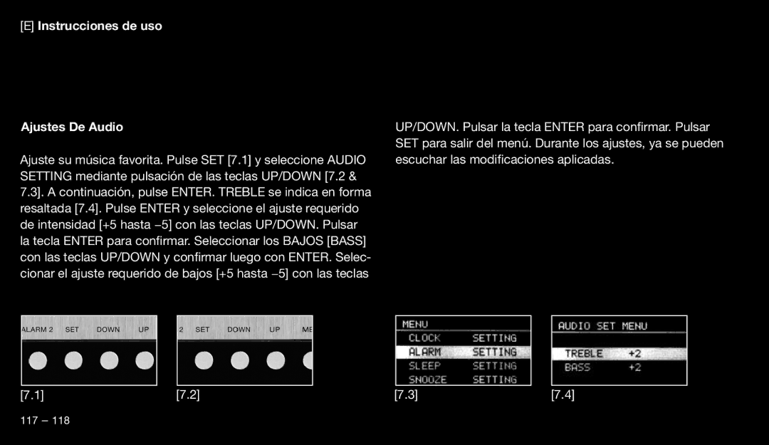 Eton 9120 instruction manual Instrucciones de uso Ajustes De Audio 