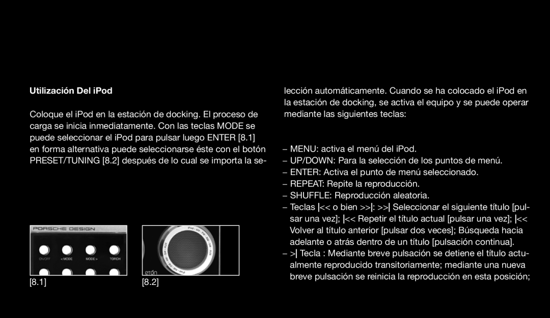 Eton 9120 instruction manual Utilización Del iPod 