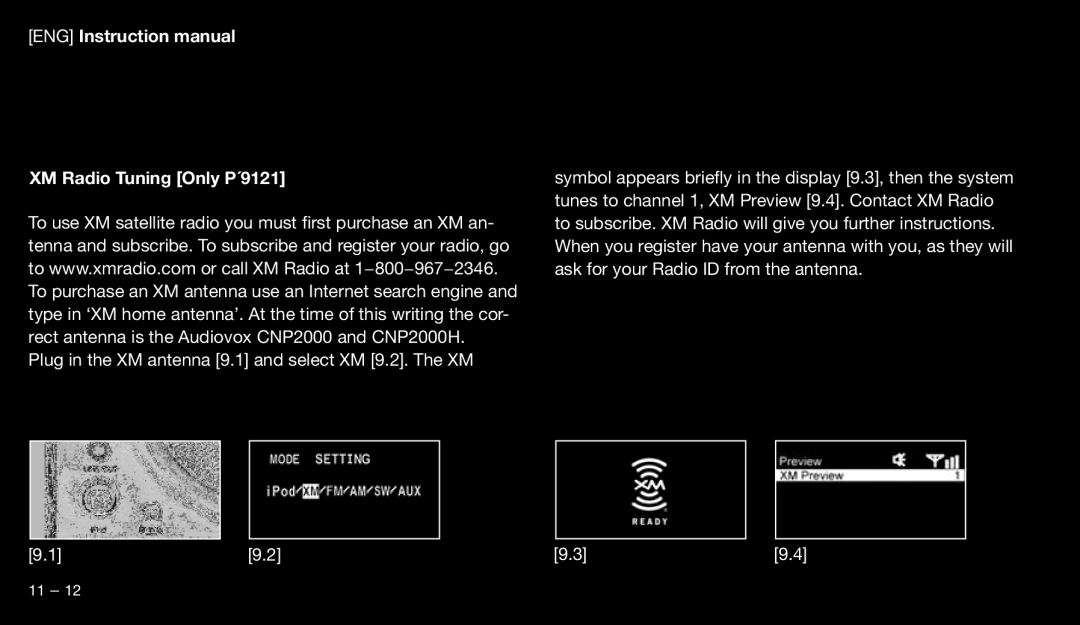 Eton 9120 instruction manual XM Radio Tuning Only P´9121 