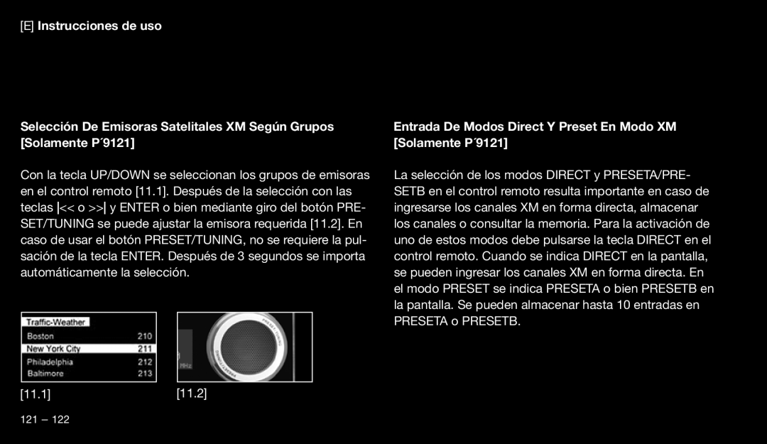 Eton 9120 instruction manual Entrada De Modos Direct Y Preset En Modo XM Solamente P´9121 