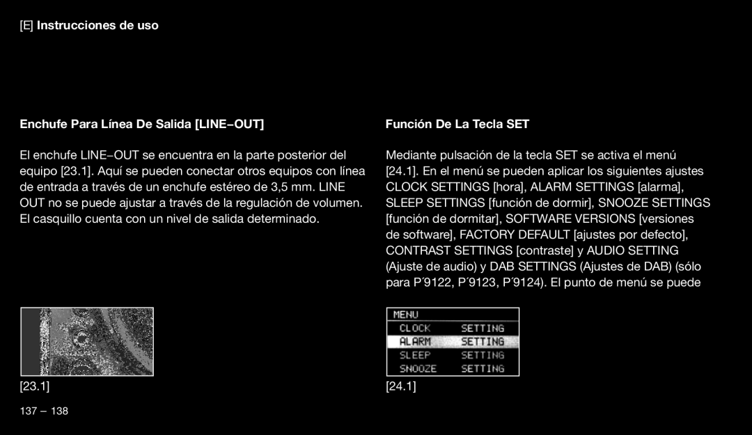 Eton 9120 instruction manual Instrucciones de uso Enchufe Para Línea De Salida LINE−OUT, Función De La Tecla SET 