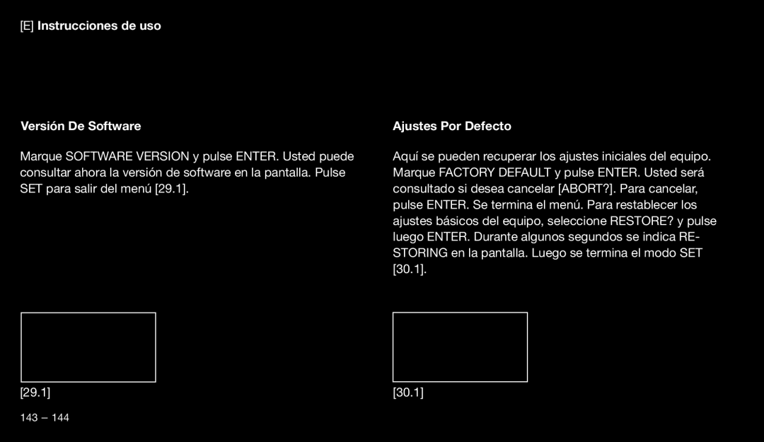 Eton 9120 instruction manual Instrucciones de uso Versión De Software, Ajustes Por Defecto 