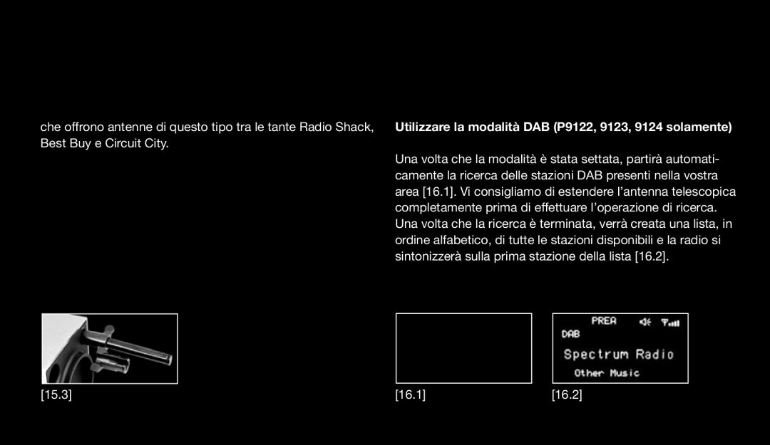 Eton 9120 instruction manual Utilizzare la modalità DAB P9122, 9123, 9124 solamente 