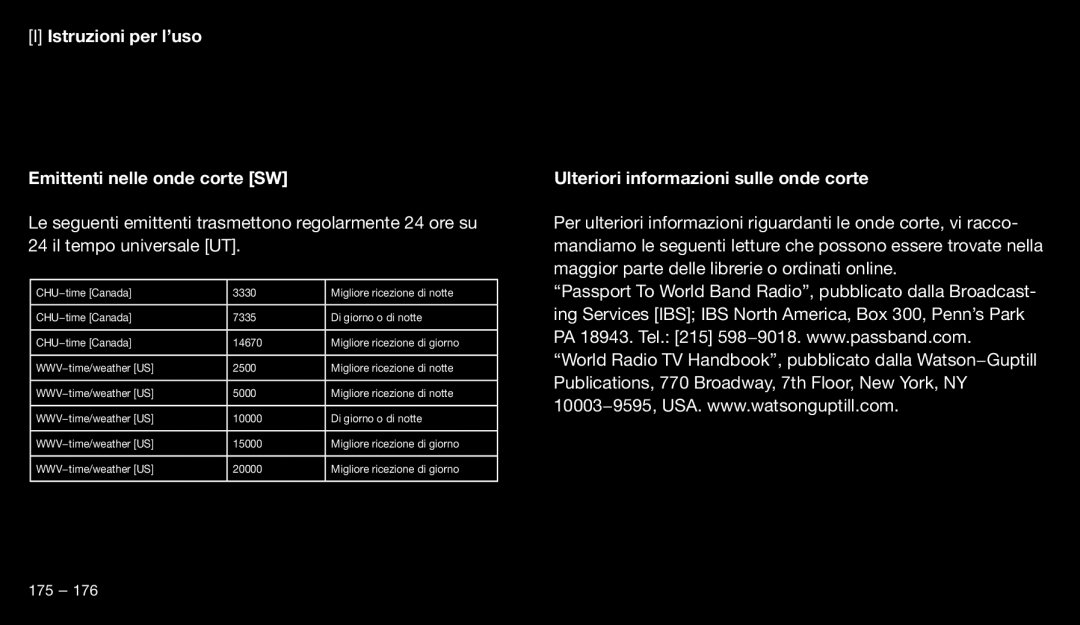 Eton 9120 instruction manual Istruzioni per l’uso Emittenti nelle onde corte SW, Ulteriori informazioni sulle onde corte 