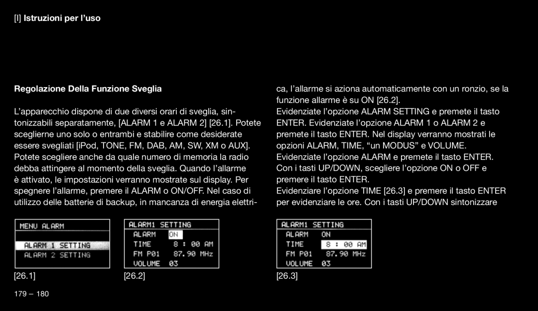 Eton 9120 instruction manual Istruzioni per l’uso Regolazione Della Funzione Sveglia 