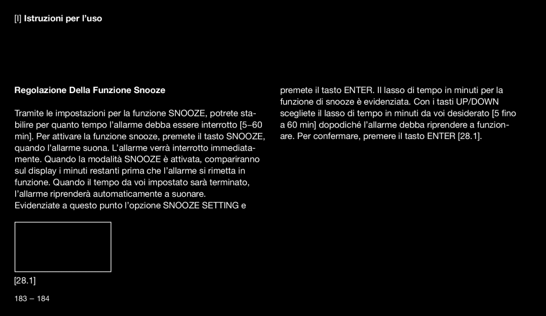 Eton 9120 instruction manual Istruzioni per l’uso Regolazione Della Funzione Snooze 