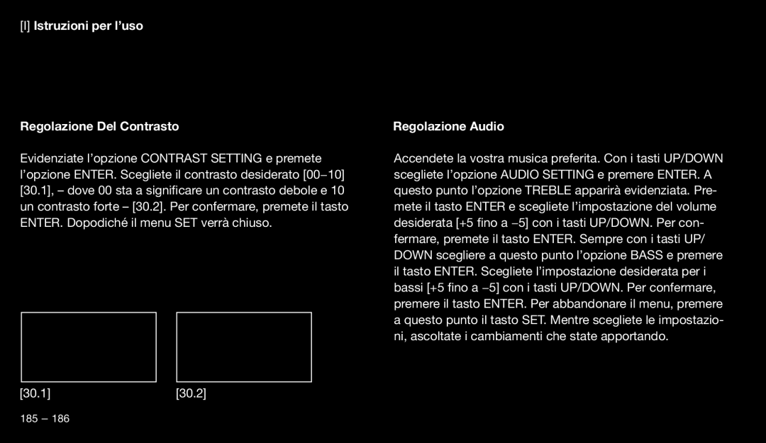 Eton 9120 instruction manual Istruzioni per l’uso Regolazione Del Contrasto, Regolazione Audio 