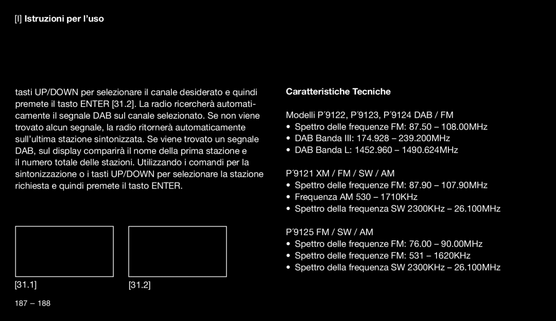 Eton 9120 instruction manual Istruzioni per l’uso, Caratteristiche Tecniche 