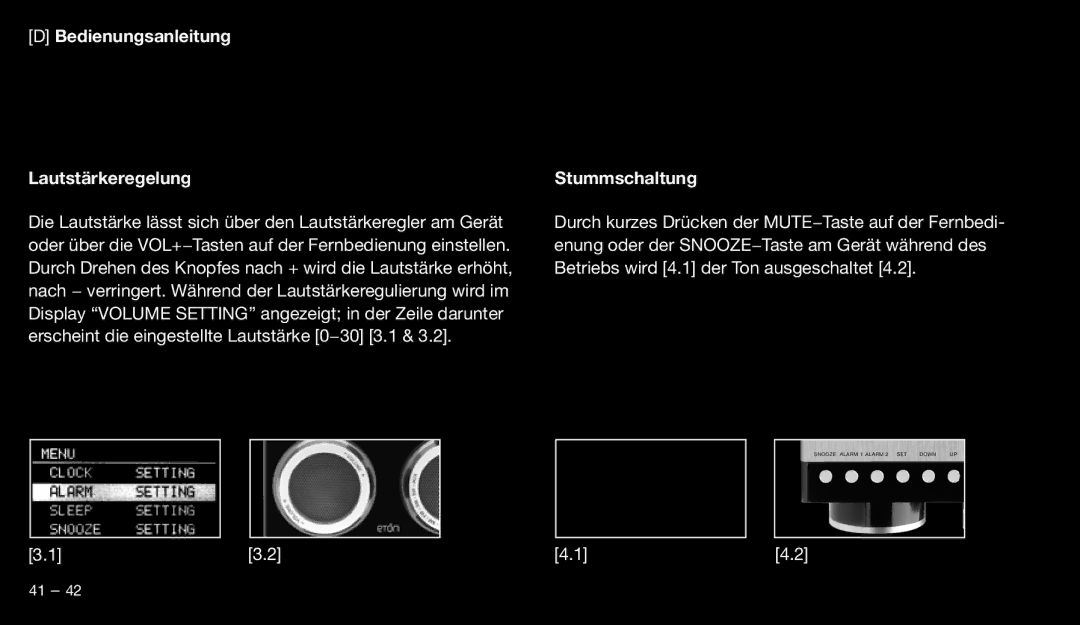 Eton 9120 instruction manual Bedienungsanleitung Lautstärkeregelung, Stummschaltung 