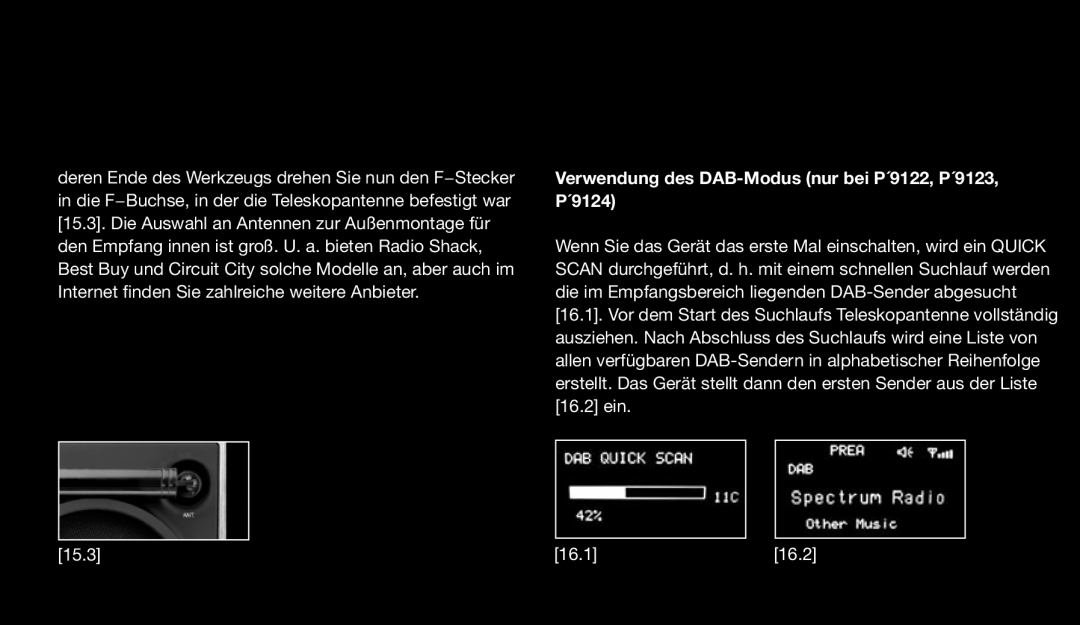 Eton 9120 instruction manual Verwendung des DAB-Modus nur bei P´9122, P´9123, P´9124 