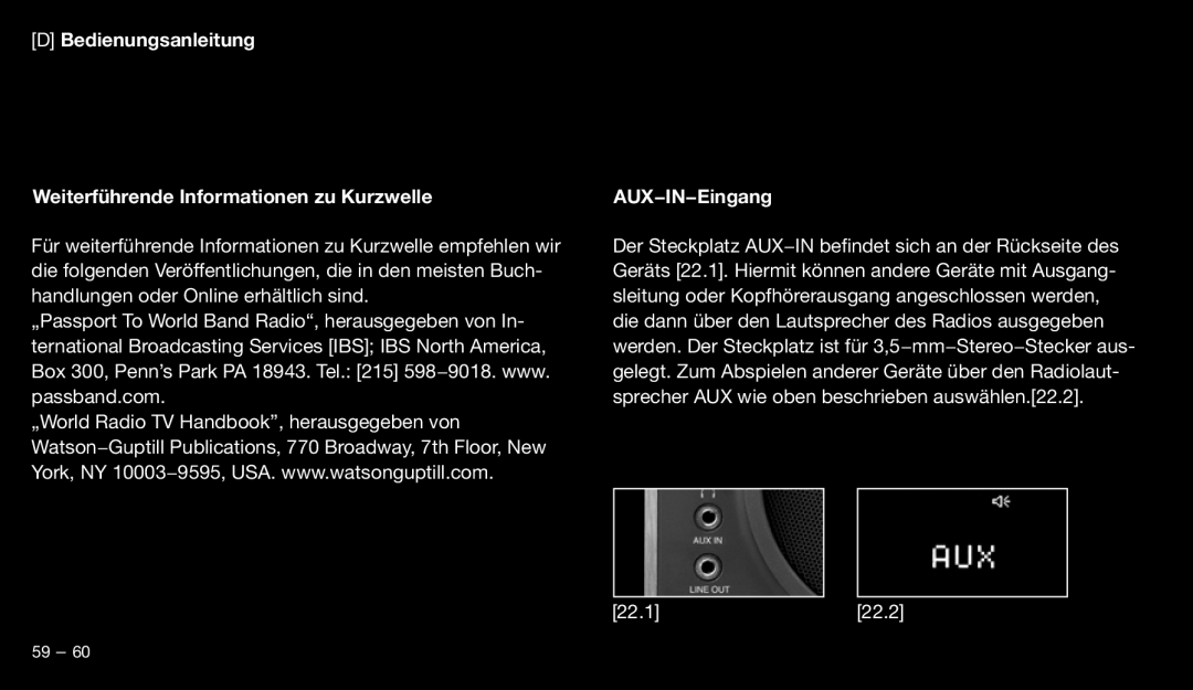 Eton 9120 instruction manual AUX−IN−Eingang 