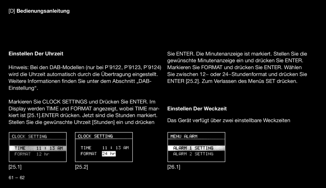 Eton 9120 instruction manual Bedienungsanleitung Einstellen Der Uhrzeit, Einstellen Der Weckzeit 