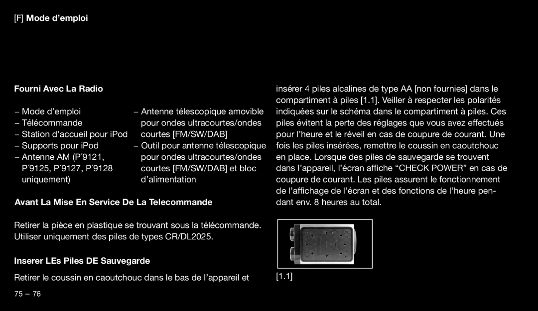 Eton 9120 Mode d’emploi Fourni Avec La Radio, Avant La Mise En Service De La Telecommande, Inserer LEs Piles DE Sauvegarde 