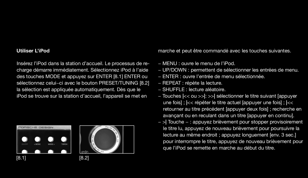 Eton 9120 instruction manual Utiliser L’iPod 