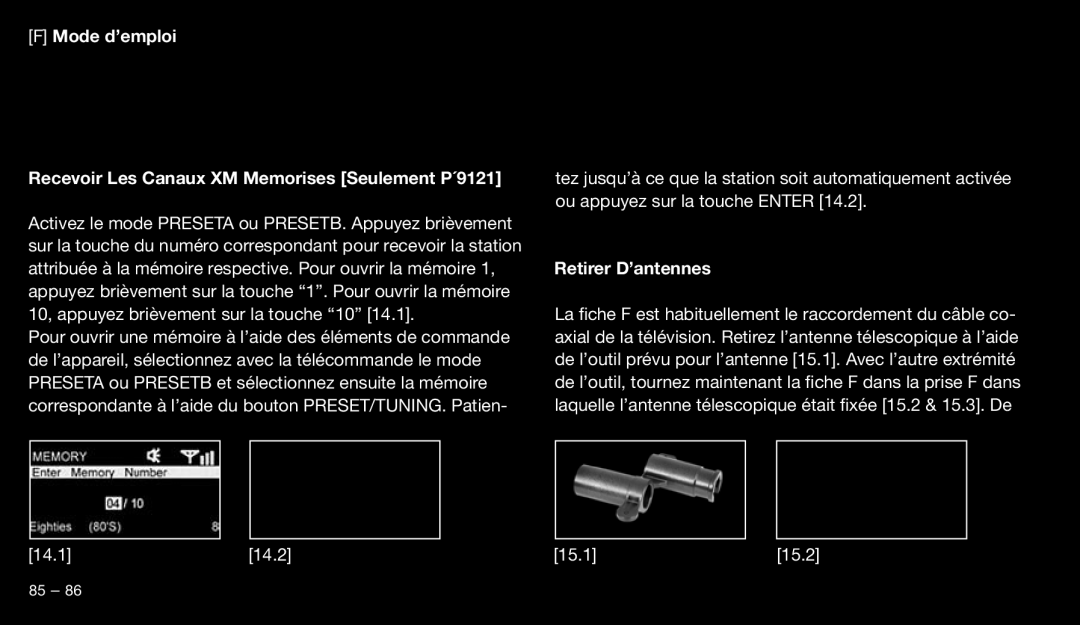 Eton 9120 instruction manual Retirer D’antennes 