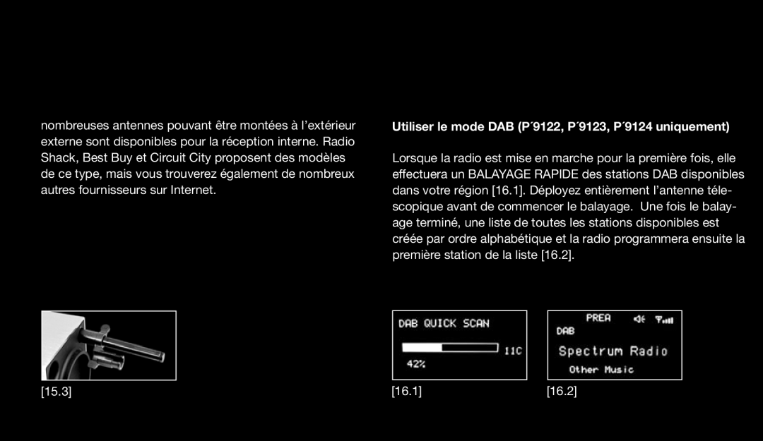 Eton 9120 instruction manual Utiliser le mode DAB P´9122, P´9123, P´9124 uniquement 