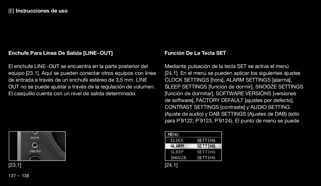 Eton 9120 instruction manual Enchufe Para Línea De Salida LINE−OUT, Función De La Tecla SET, EInstrucciones de uso 