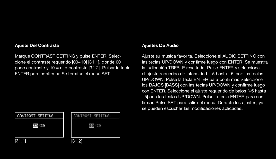 Eton 9120 instruction manual Ajuste Del Contraste, Ajustes De Audio 