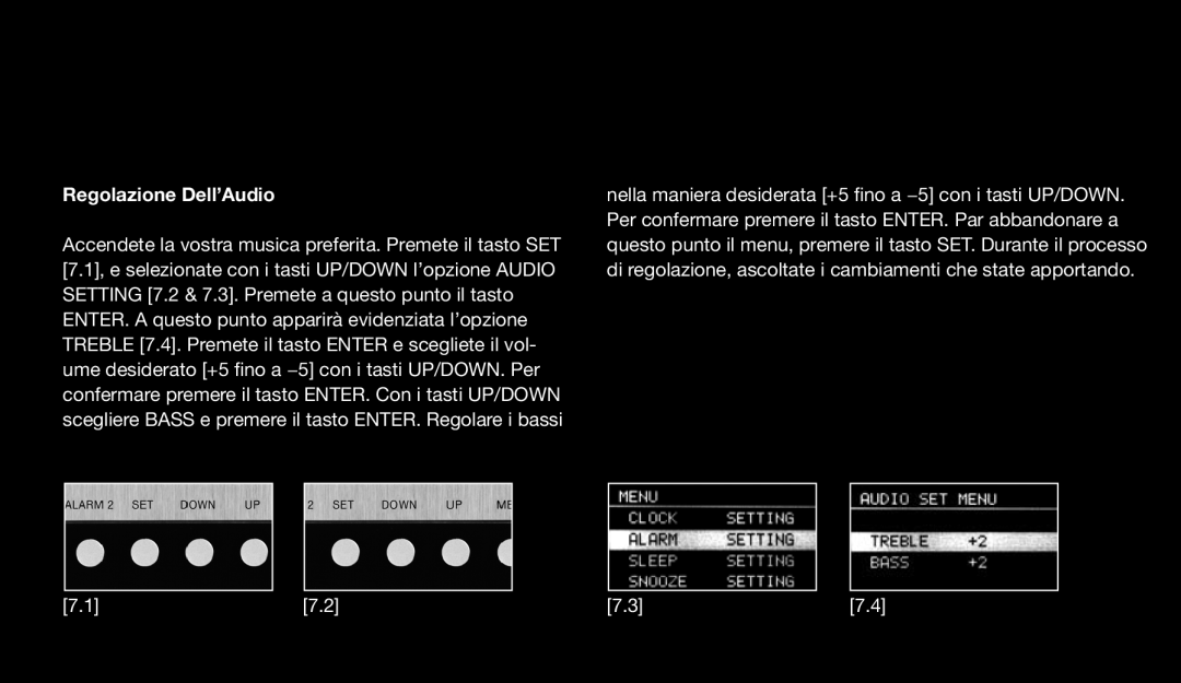 Eton 9120 instruction manual Regolazione Dell’Audio 