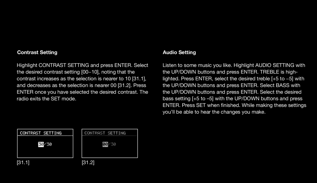 Eton 9120 instruction manual Contrast Setting, Audio Setting 
