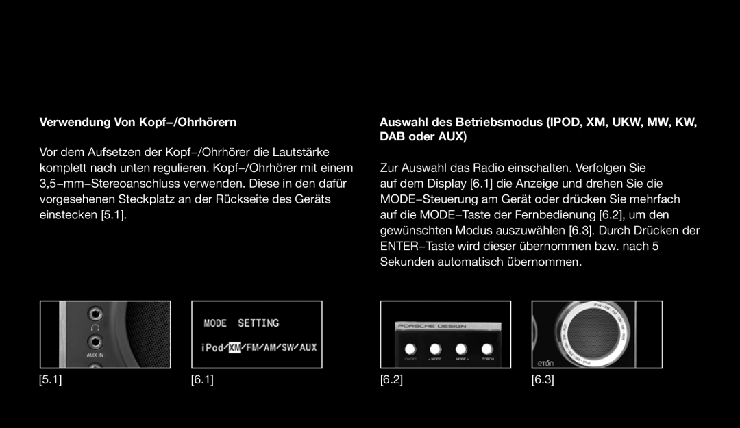 Eton 9120 instruction manual Verwendung Von Kopf−/Ohrhörern 