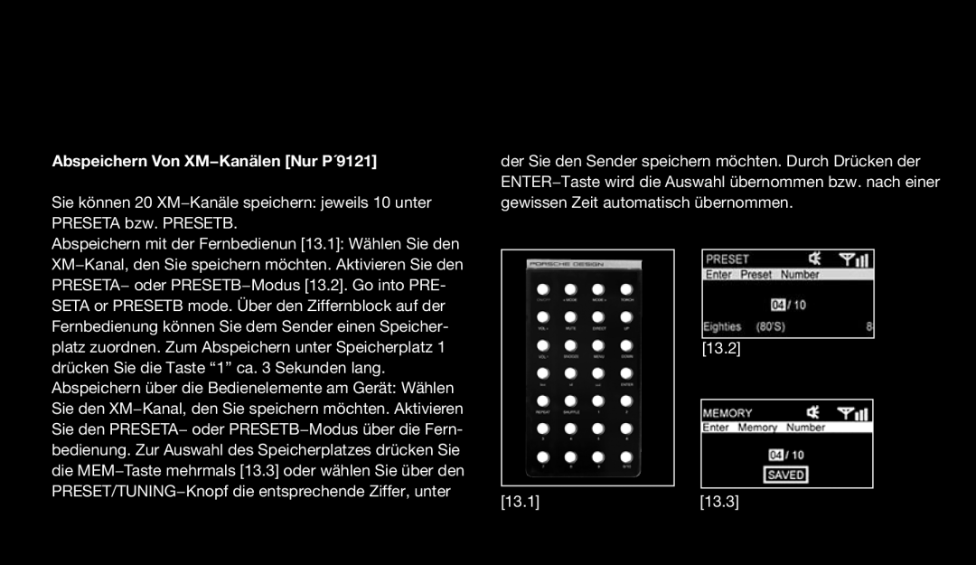 Eton 9120 instruction manual Abspeichern Von XM−Kanälen Nur P´9121 