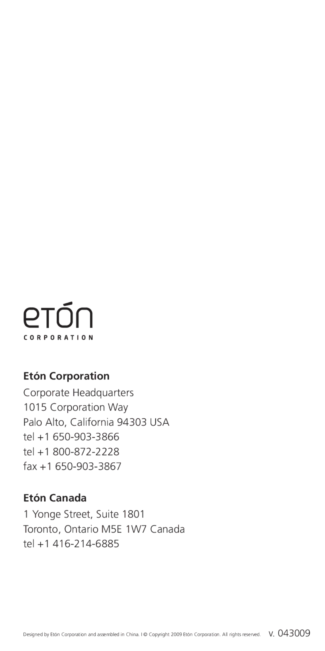 Eton ARCFR160WXW WHT, ARCFR160WXR RED owner manual Etón Corporation, Etón Canada 