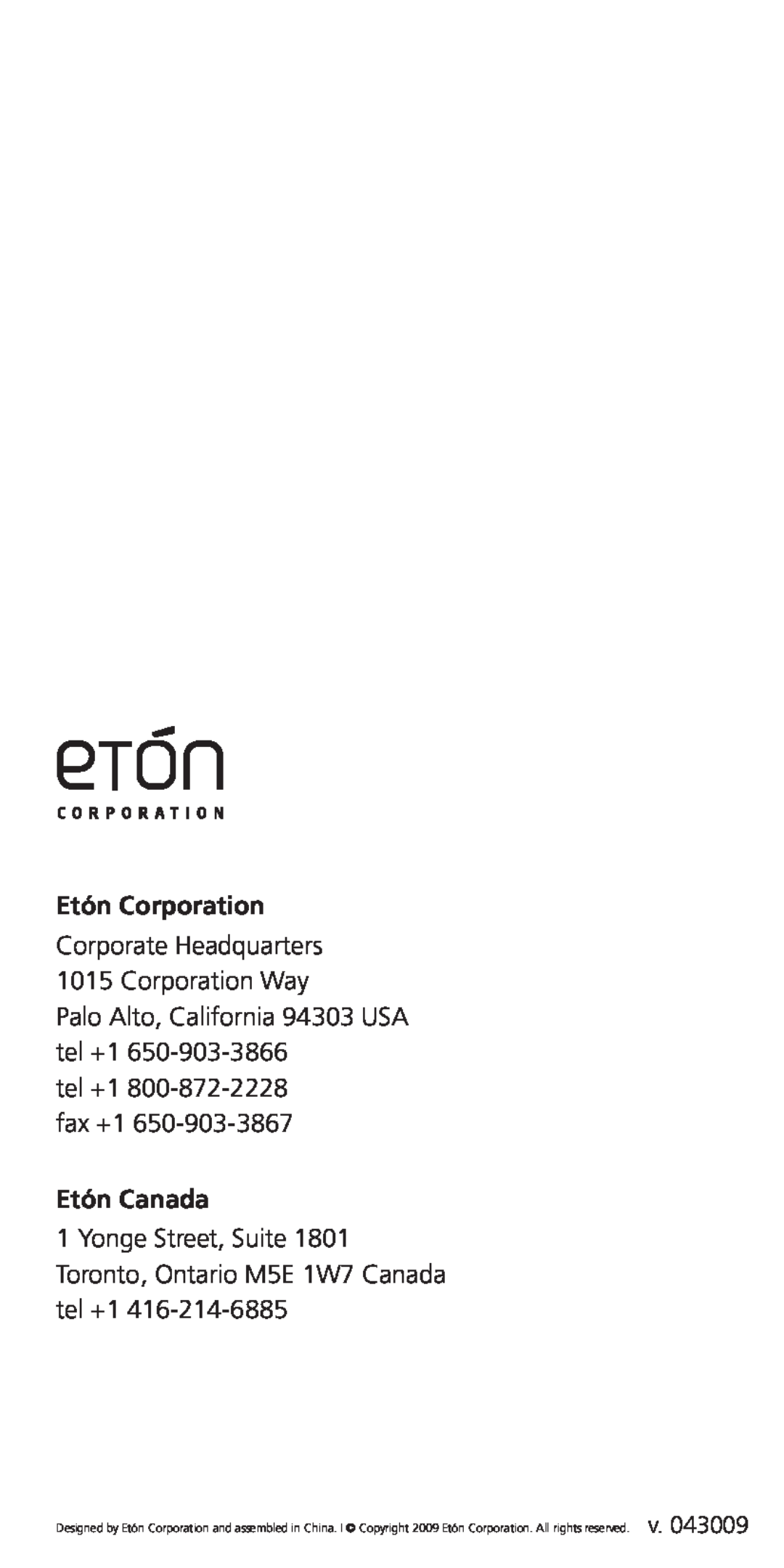 Eton ARCFR160WXW WHT Etón Canada, Etón Corporation, Corporate Headquarters 1015 Corporation Way, tel +1 800-872-2228fax +1 