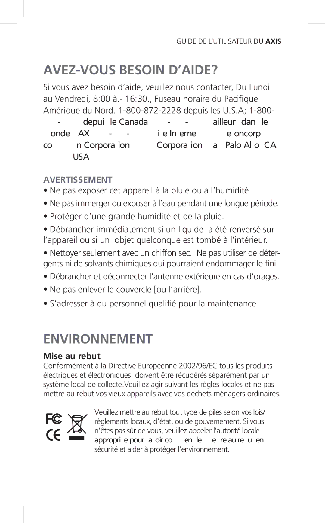 Eton Cell Phone Accessories, ARCPT300W owner manual AVEZ-VOUS Besoin D’AIDE?, EnviroNnEment 