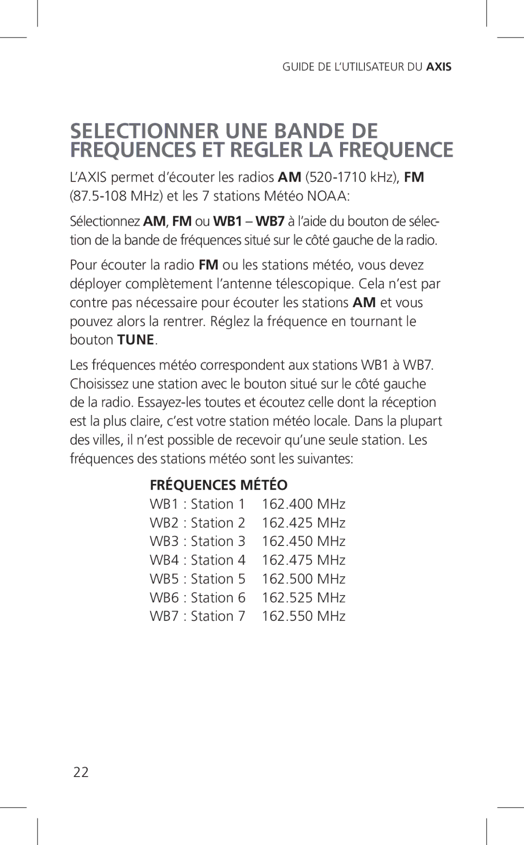 Eton ARCPT300W, Cell Phone Accessories owner manual Selectionner UNE Bande DE Frequences ET Regler LA Frequence 