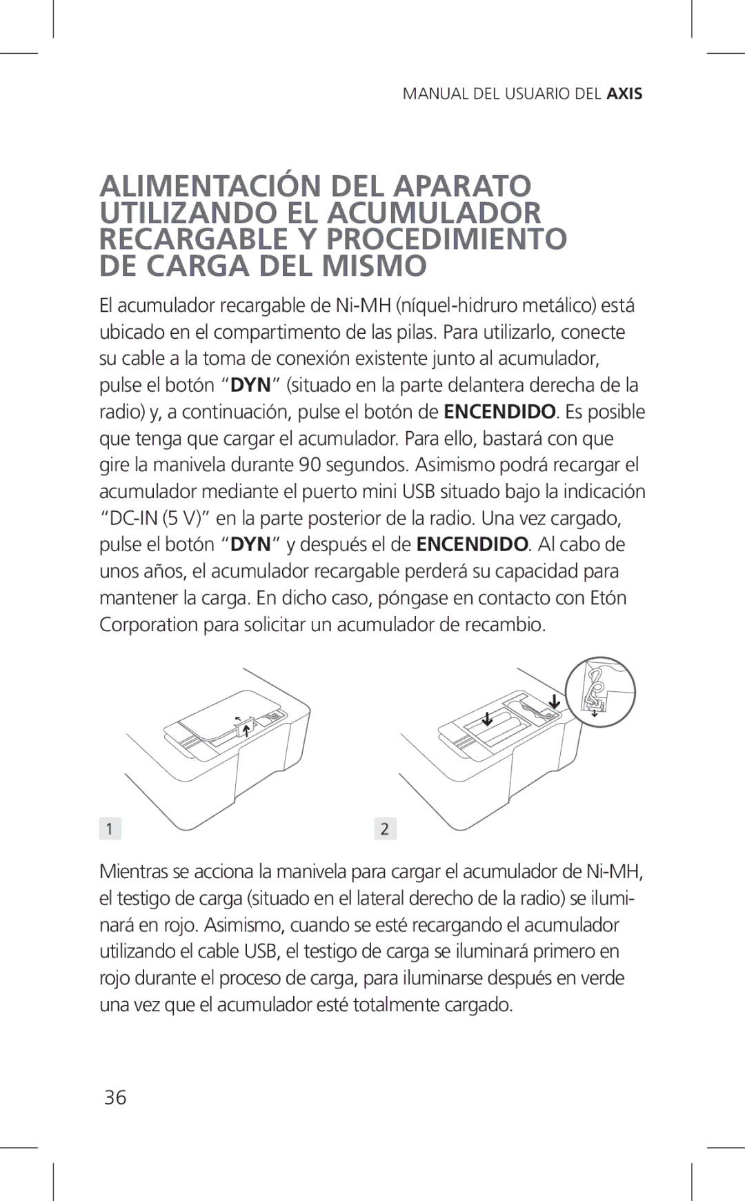 Eton ARCPT300W, Cell Phone Accessories owner manual Manual DEL Usuario DEL Axis 