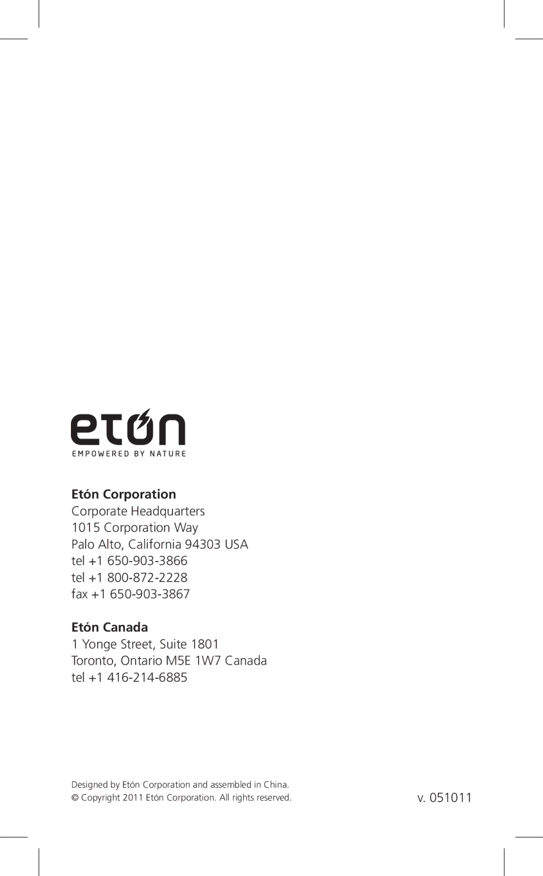 Eton ARCPT300W, Cell Phone Accessories owner manual Etón Corporation 