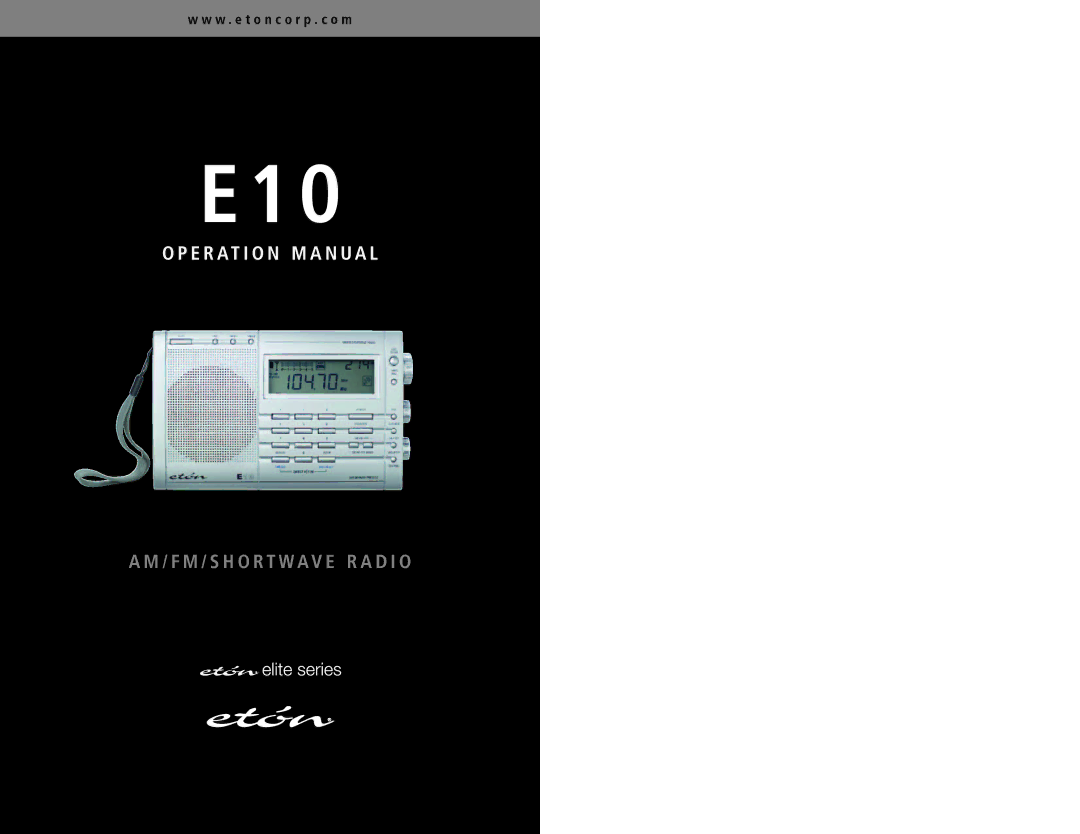 Eton E10 operation manual E R AT I O N M a N U a L 