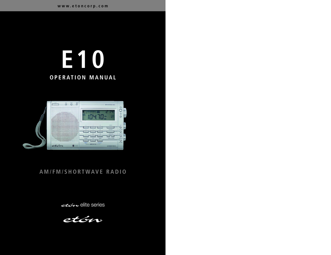 Eton E10 specifications Hi-Performance, Specifications, AM/FM/Shortwave Radio, Features, A Sophisticated Choice 