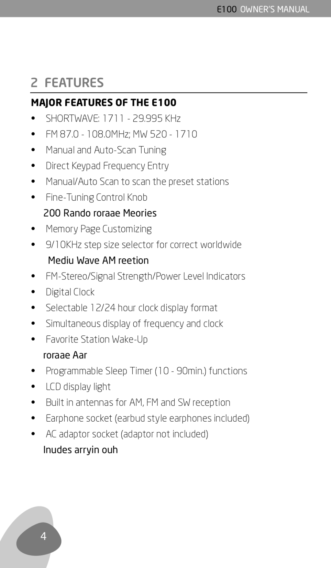 Eton owner manual Major Features of the E100 