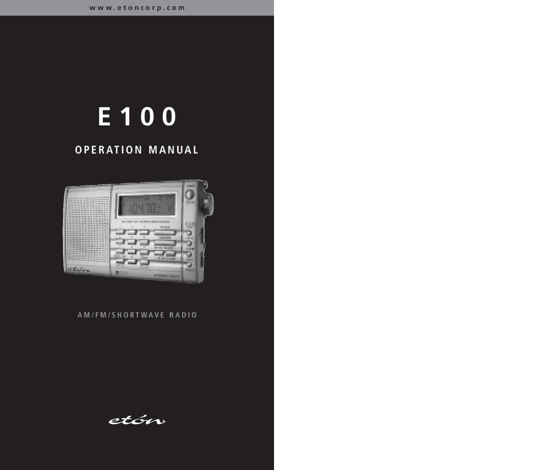 Eton E100 operation manual OP ER Ation M Anual 