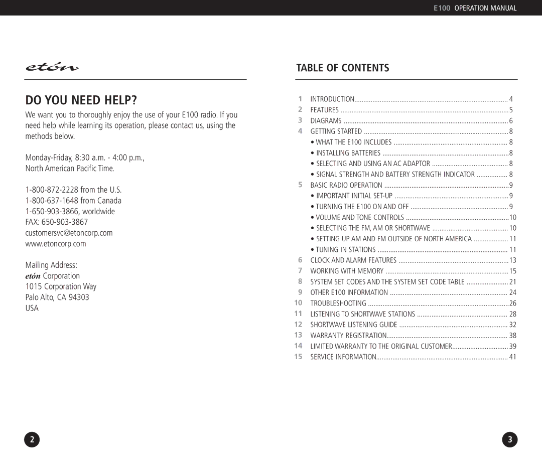 Eton E100 operation manual Do YOU Need HELP? 