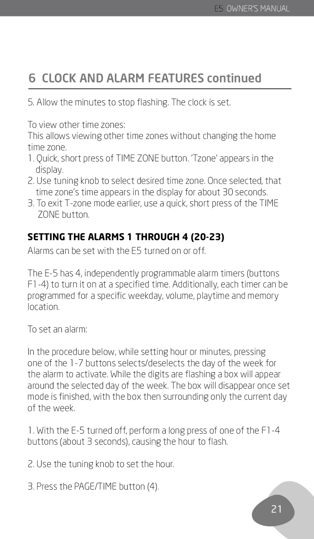 Eton E5 owner manual Setting the Alarms 1 Through 4 