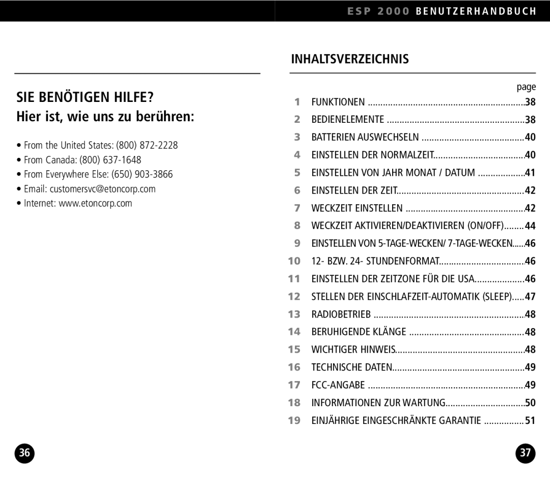 Eton ESP2000 operation manual SIE Benötigen HILFE? 