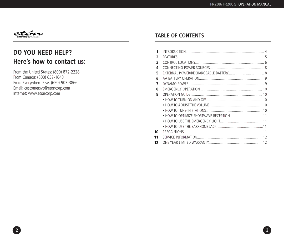 Eton FF200 operation manual Do YOU Need HELP? Here’s how to contact us 