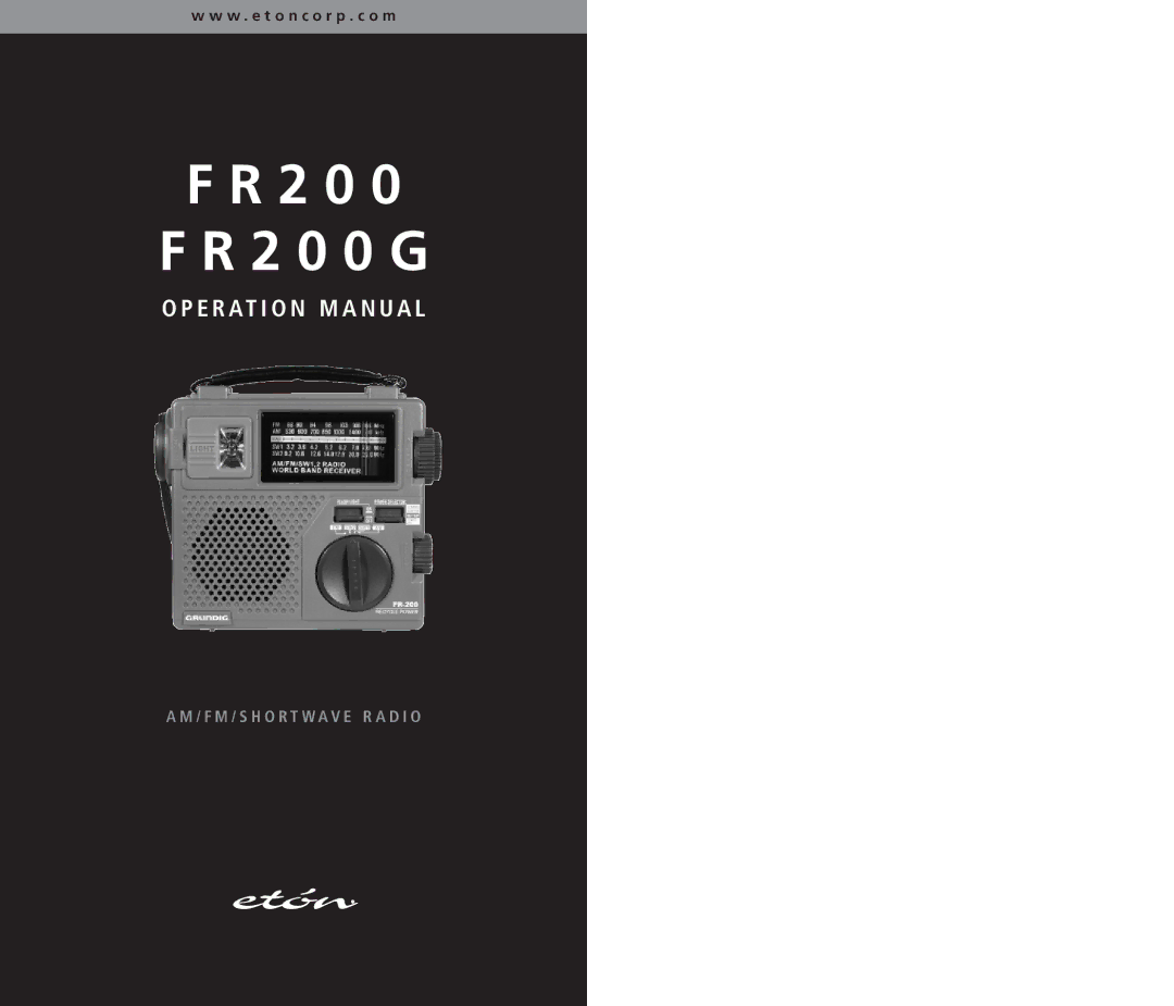 Eton FR200G, FR 200 operation manual 2 0 2 0 0 G 