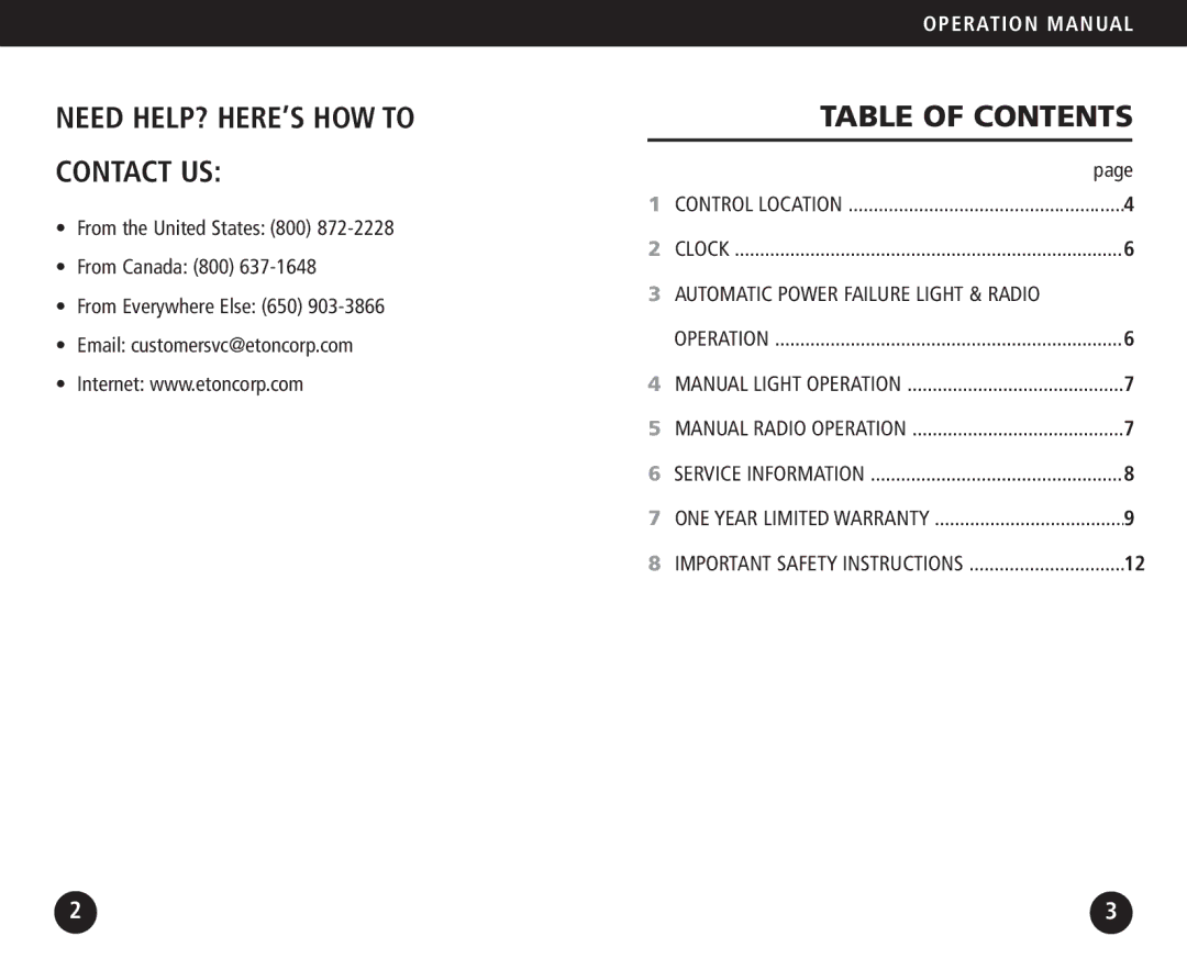 Eton FR100 operation manual Need HELP? HERE’S HOW to Contact US 