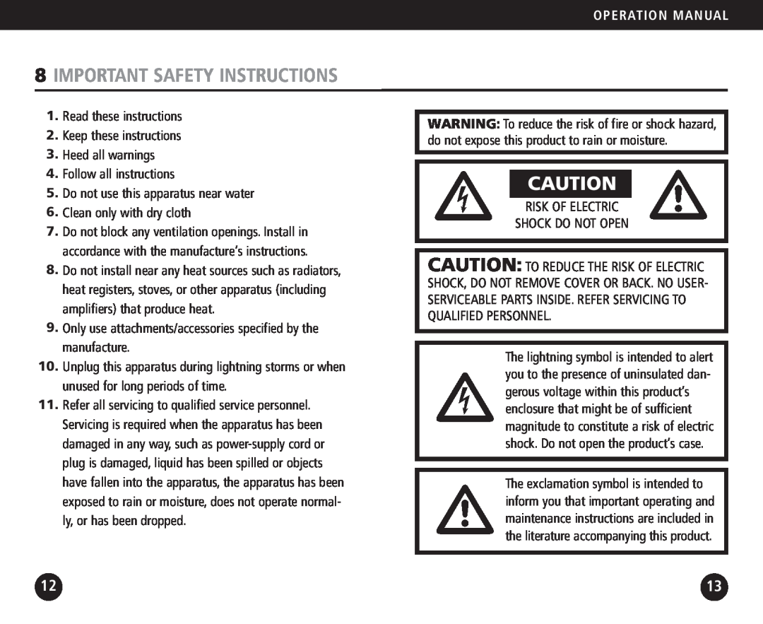 Eton FR100 8IMPORTANT SAFETY INSTRUCTIONS, Read these instructions, Keep these instructions 3.Heed all warnings 